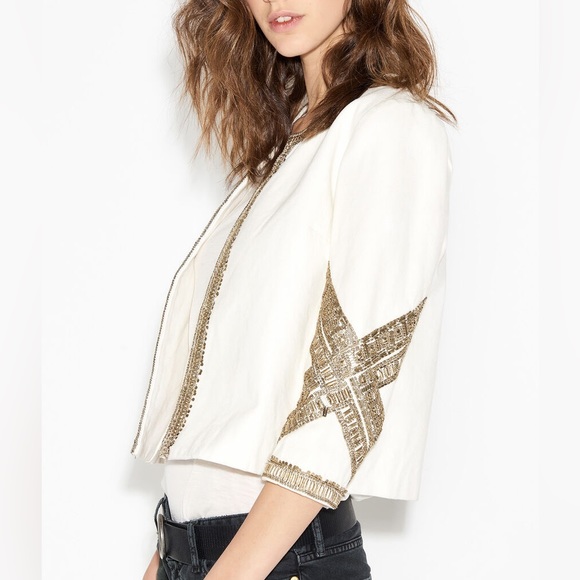 BA&SH [RARE] Luna Metal-Embellished Ivory Jacket - Size 3 (10) - Picture 6 of 15